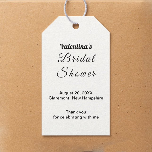 Étiquette de cadeau de douche de mariée minimalist (Minimalist black and white bridal shower favor tag)