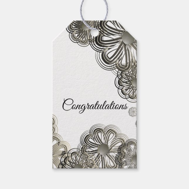 Étiquette de cadeau de félicitations florale argen (Devant)
