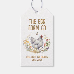 Étiquette de cadeau de ferme aquarelle poule grise