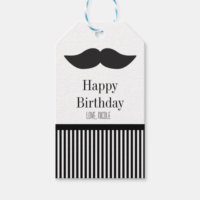 Étiquette de cadeau de fête à rayures noires et bl (Devant)