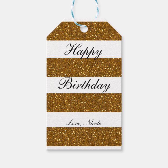 Étiquette de cadeau de fête chic paillettes dorées (Devant)