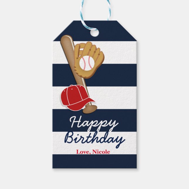 Étiquette de cadeau de fête d'anniversaire rayée b (Devant)