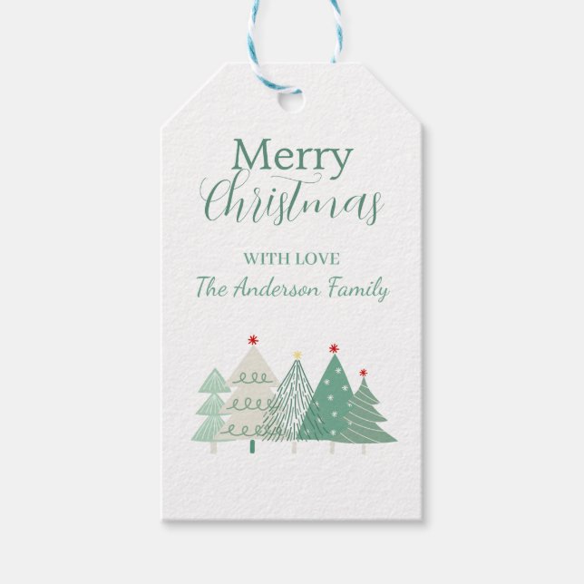 Étiquette de Cadeau de Fête d'Arbres Verts Sauge (Devant)