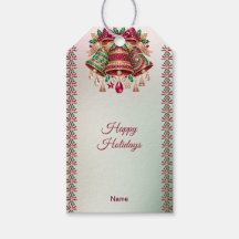 Étiquette de cadeau de fête de cloches ornées de b