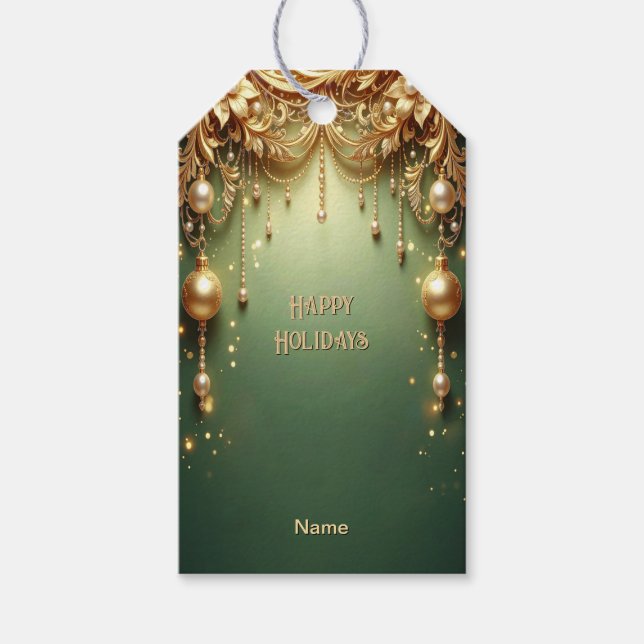Étiquette de Cadeau de Fête de Noël Verte Festive  (Devant)