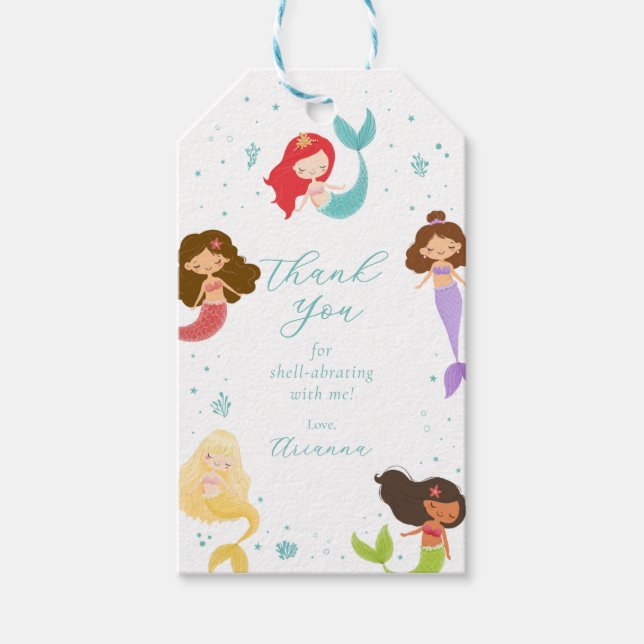 Étiquette de cadeau de fête de sirène arc-en-ciel (Devant)