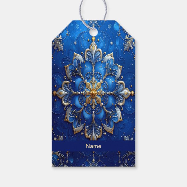 Étiquette de cadeau de fête décorative bleue (Devant)