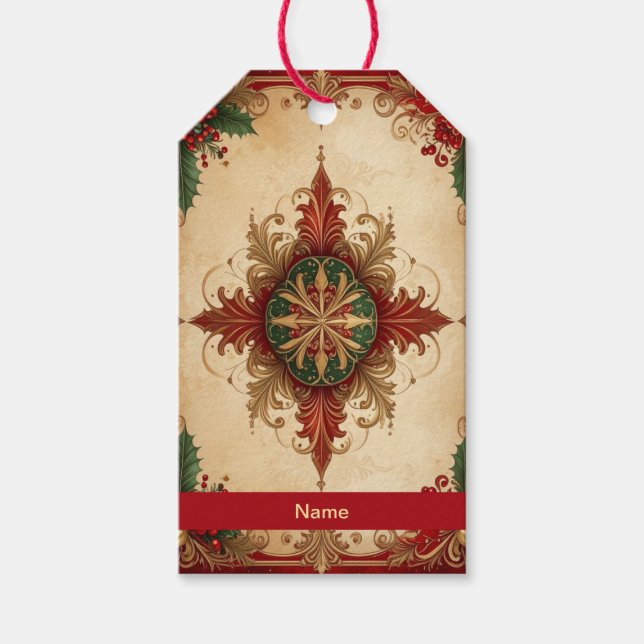Étiquette de cadeau de fête décorative rouge (Devant)