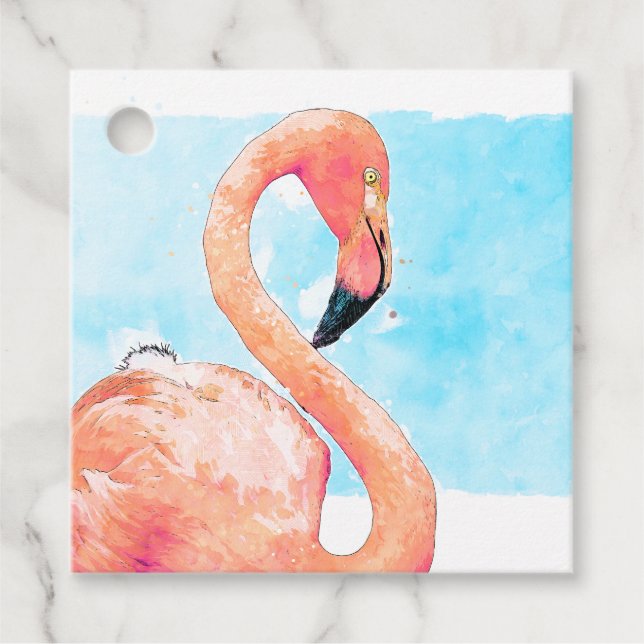 Étiquette de cadeau de fête d'été Flamant Rose (Devant)
