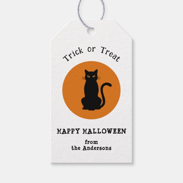 Étiquette de cadeau de fête Halloween Chat Noir (Devant)