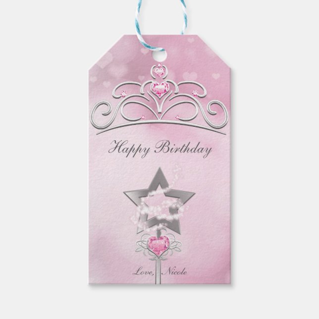 Étiquette de cadeau de fête Rose Argent Baguette e (Devant)