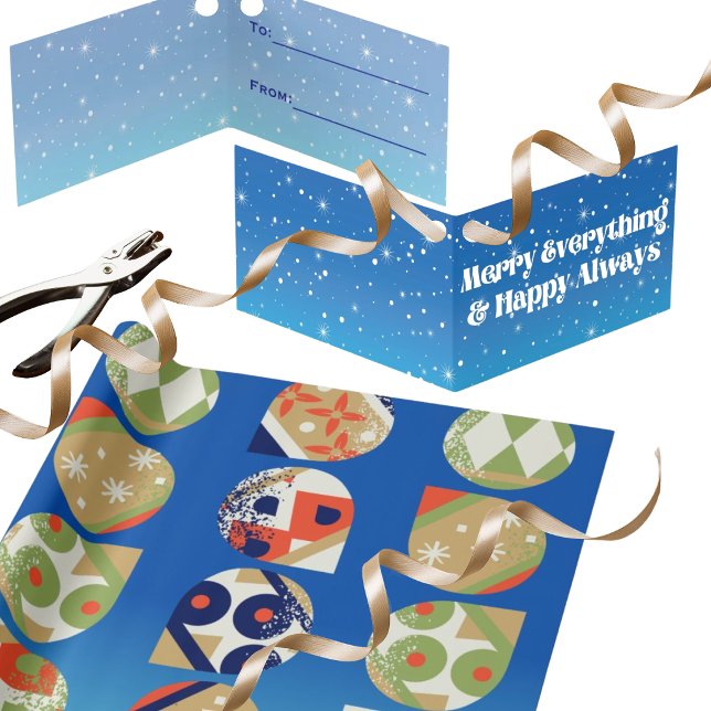 Étiquette de Cadeau de Fêtes Joyeux Tout & Heureux (This listing is for the gift card, wrapping paper is sold separately as part of same collection.)