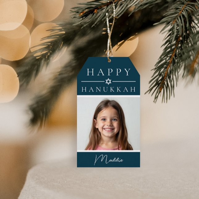Étiquette de cadeau de Hanukkah bleue (Créateur téléchargé)