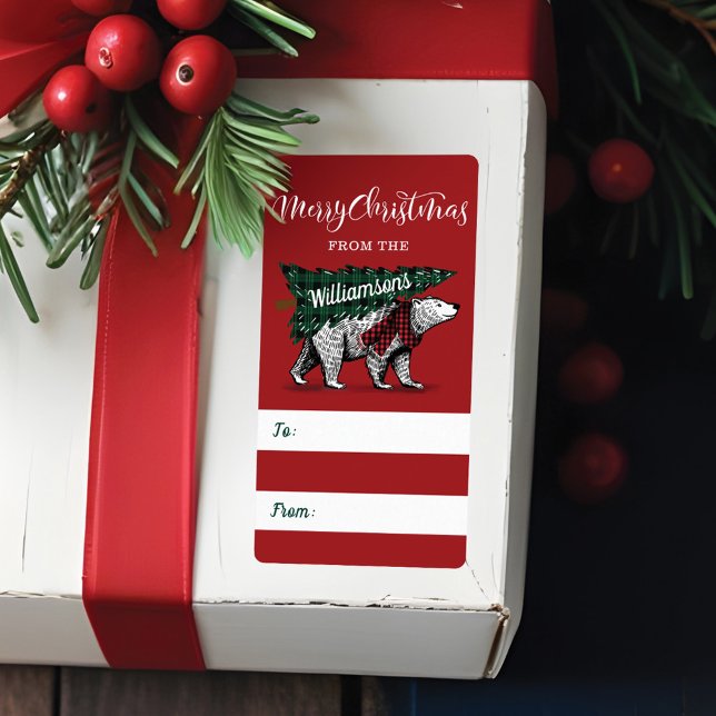 Étiquette de cadeau de la livraison d'ours blanc (Merry Christmas Polar Bear Delivery Gift Label
)