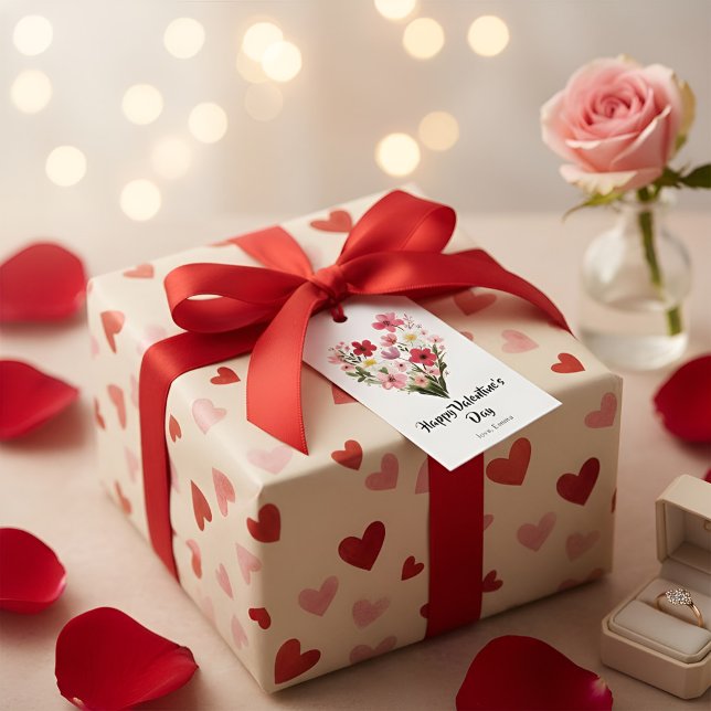 Étiquette de cadeau de la Saint-Valentin Cœur Flor (Créateur téléchargé)