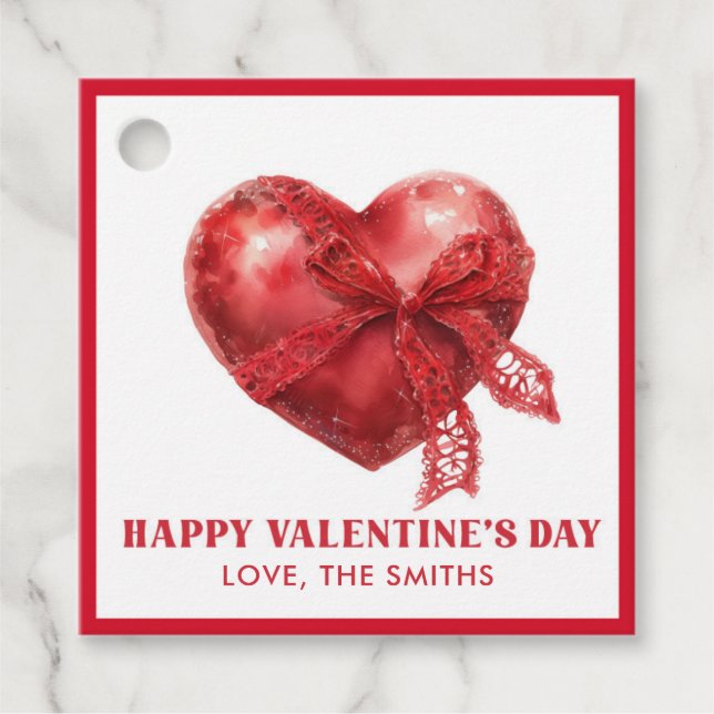 Étiquette de cadeau de la Saint-Valentin cœur roug (Devant)