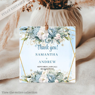Étiquette de cadeau de mariage à cadre doré et ble