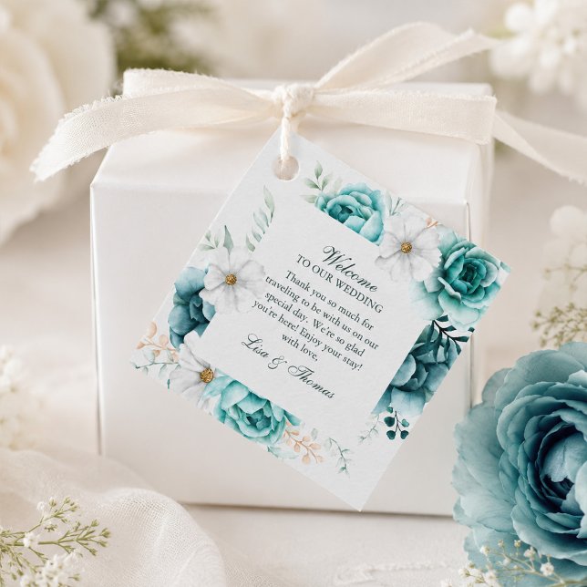 Étiquette de cadeau de mariage à fleur sauvage sar (Teal Wildflower Wedding Gift Tag)