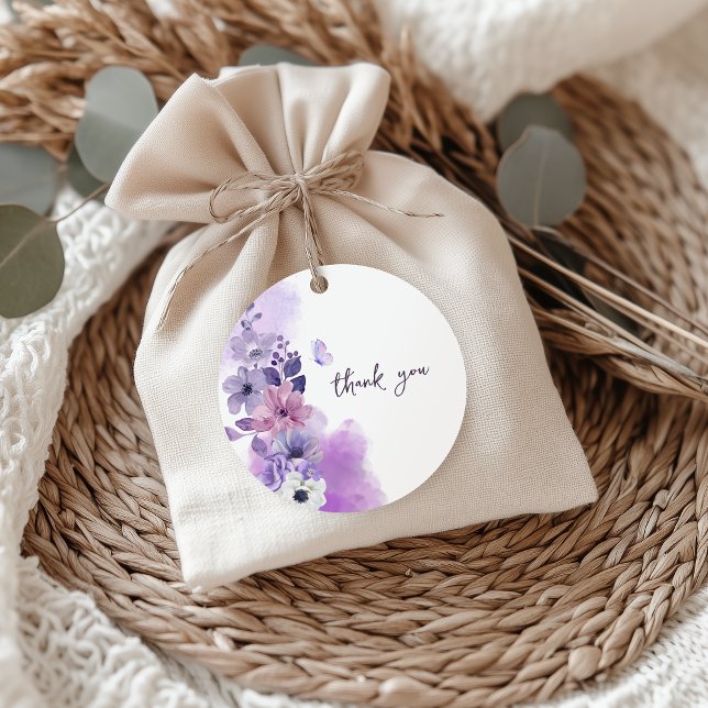 Étiquette de cadeau de mariage à fleurs violettes (Créateur téléchargé)