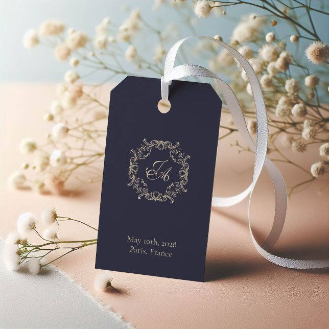 Étiquette de cadeau de mariage à monogramme baroqu (Créateur téléchargé)