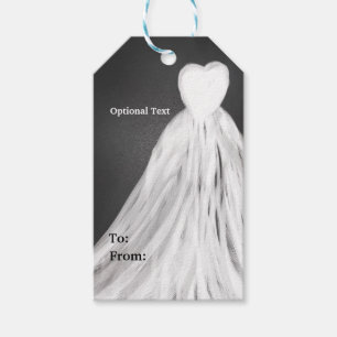 Étiquette de cadeau de mariage avec robe de mariée