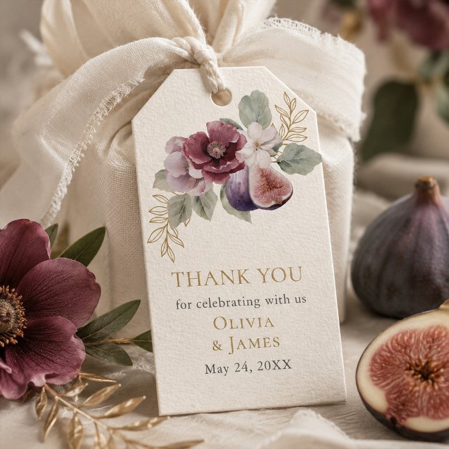 Étiquette de cadeau de mariage botanique à la prun (Plum & Olive Botanical Wedding Favor Tag)