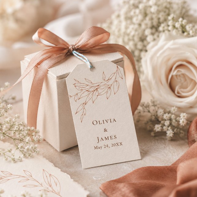 Étiquette de cadeau de mariage botanique en terre  (Terracotta Ivory Botanical Wedding Gift Tag)