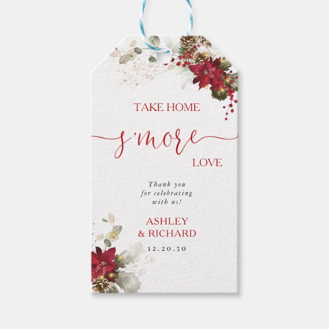 Étiquette de cadeau de mariage de Noël à fleurs ro (Devant)