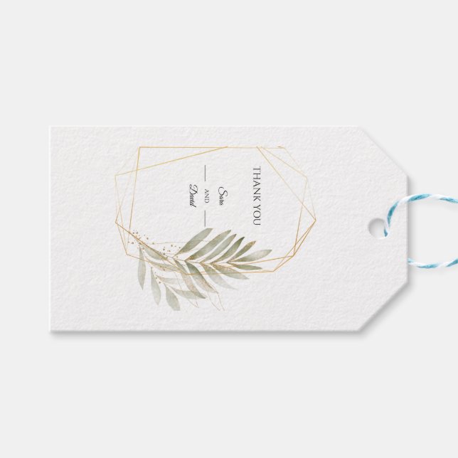 Étiquette de cadeau de mariage élégante avec feuil (Devant (Horizontal))