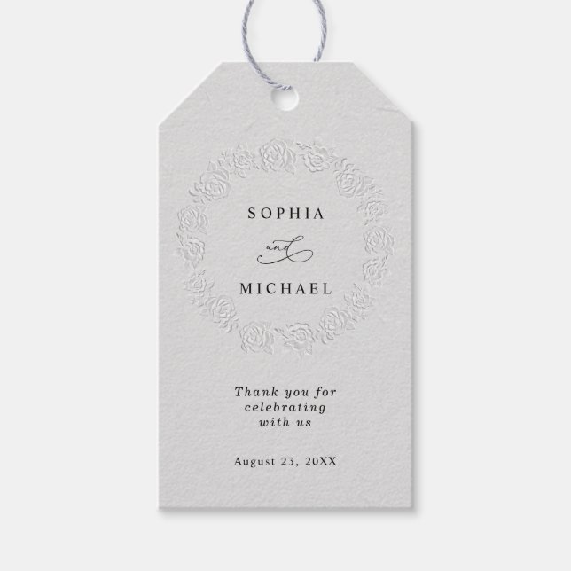 Étiquette de cadeau de mariage Faux Roses blanches (Devant)