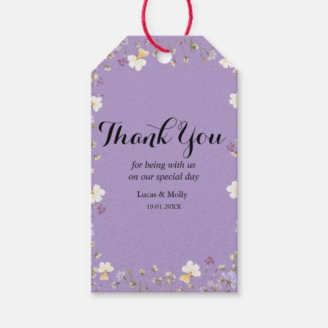 Étiquette de cadeau de mariage floral d'été de fle (Devant)