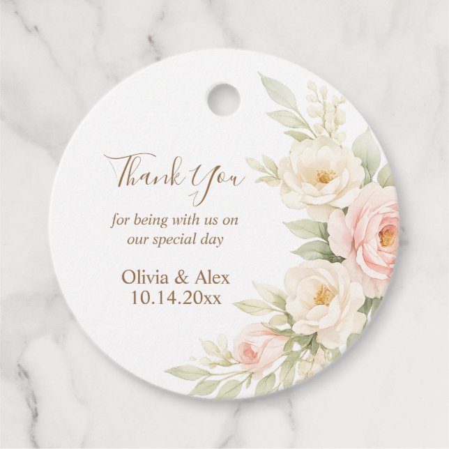 Étiquette de cadeau de mariage floral romantique D (Devant)