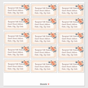Étiquette de cadeau de mariage Florale Bleu Orange