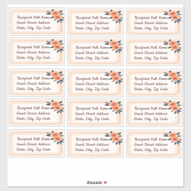 Étiquette de cadeau de mariage Florale Bleu Orange (Feuille)