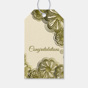 Étiquette de cadeau de mariage florale en or antiq