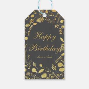 Étiquette de cadeau de mariage florale grise et or