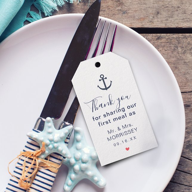 Étiquette de cadeau de mariage nautique pour premi (First Meal Nautical Wedding Favor Tag)