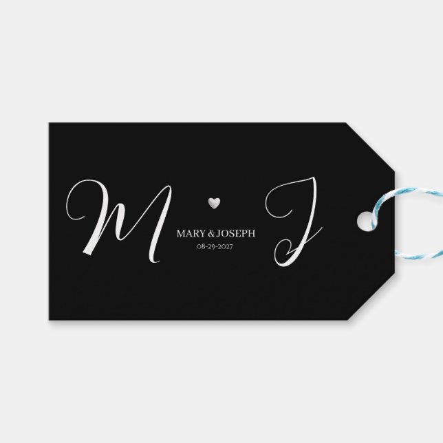 Étiquette de cadeau de mariage noir avec texte de  (Devant (Horizontal))