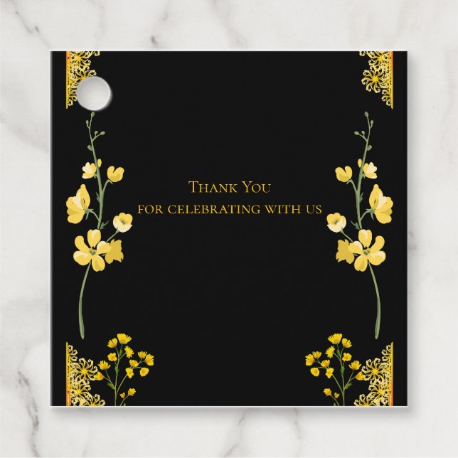 Étiquette de cadeau de mariage noir et or (Devant)