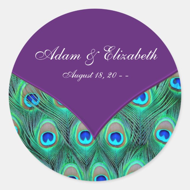Étiquette de cadeau de mariage Plum Purple Paon (Devant)