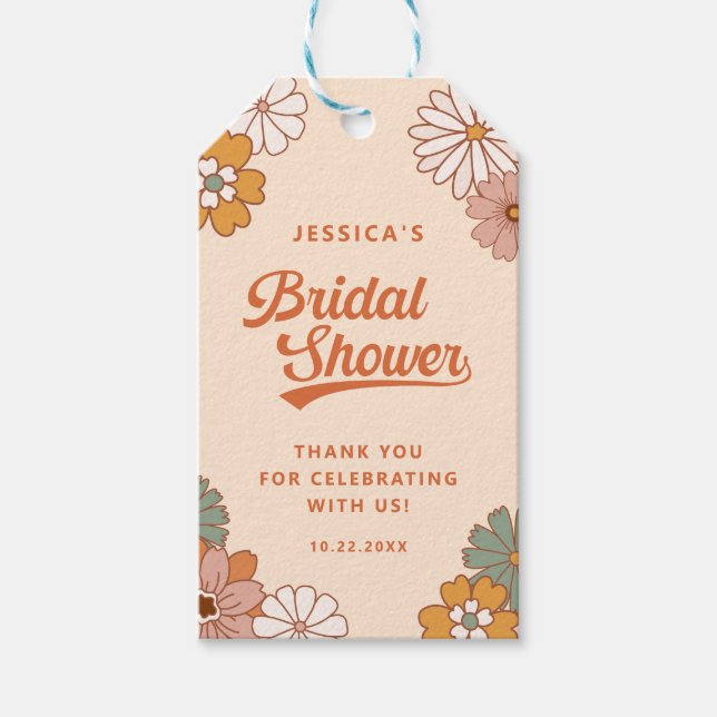 Étiquette de cadeau de mariage rétro hippie années (Devant)