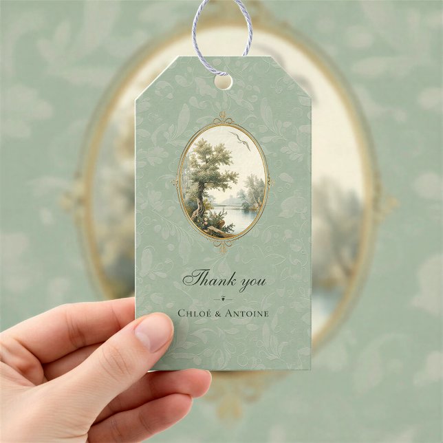 Étiquette de cadeau de mariage vert sauge pastoral (Créateur téléchargé)