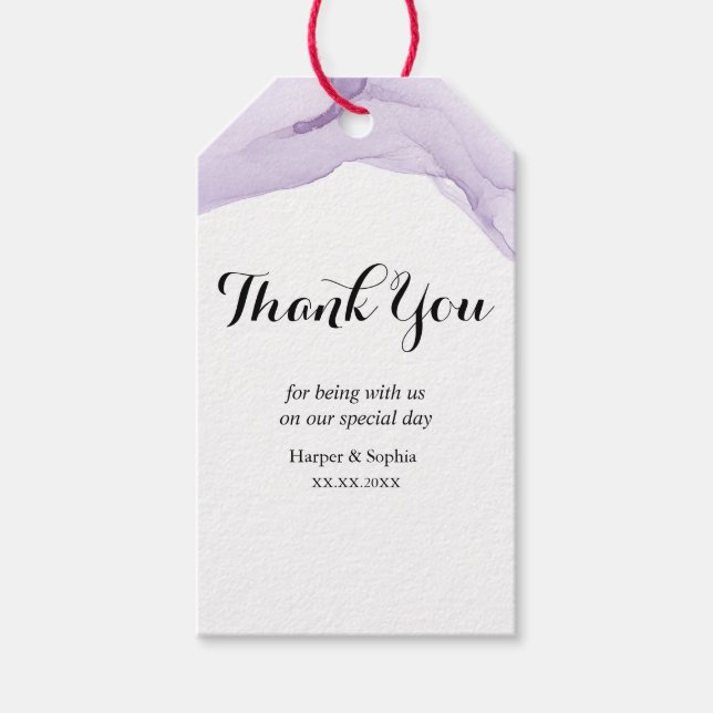 Étiquette de cadeau de mariage violet à l'aquarell (Devant)