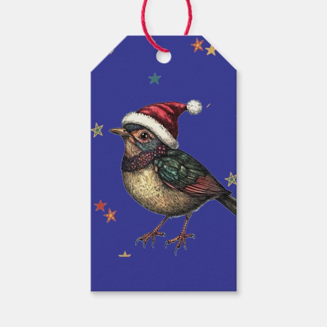 ÉTIQUETTE DE CADEAU DE MOINEAU DE NOËL (Devant)