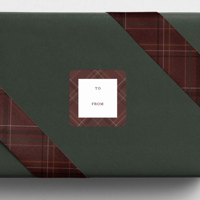 Étiquette de cadeau de Noël à carreaux marron (Créateur téléchargé)