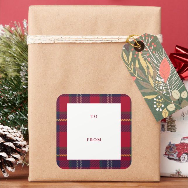 Étiquette de cadeau de Noël à carreaux modernes  (vacances)