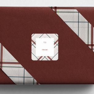 Étiquette de cadeau de Noël à carreaux neutre