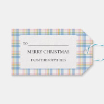 Étiquette de cadeau de Noël à carreaux rose modern