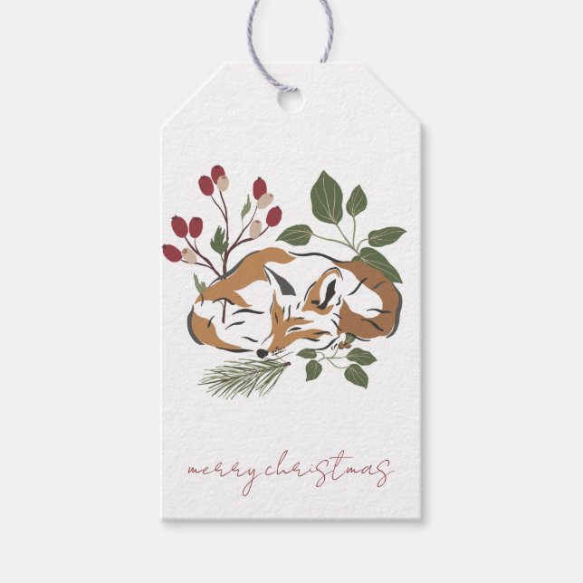 Étiquette de cadeau de Noël à feuillage Renard end (Devant)