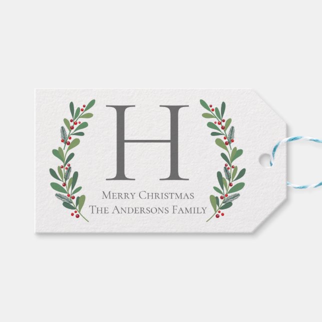 Étiquette de cadeau de Noël à monogramme de brindi (Devant (Horizontal))